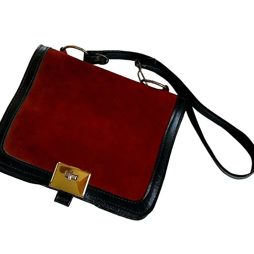Rare Vintage Bag Colorblock Ring Shoulder Suede Vinyl Adjustable Strap